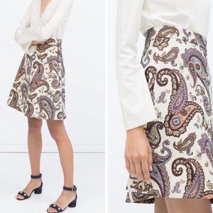 ZARA Paisley A-Line Embroiderd Metallic Jacquard High Waist Skirt Ivory